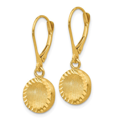 14k Yellow Gold Brushed and Polished Diamond-cut Circle Drop Dangle Earrings