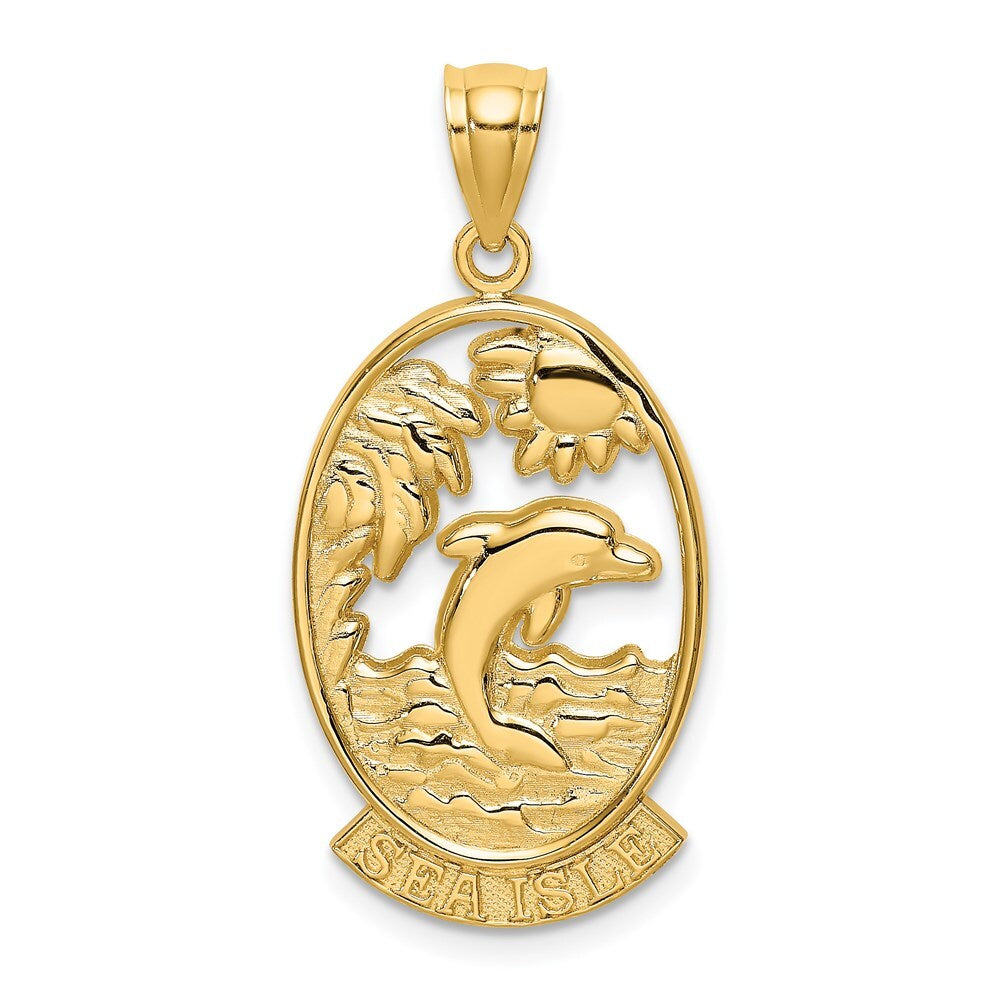 14k Yellow Gold SEA ISLE Dolphin Sunset Scene Charm