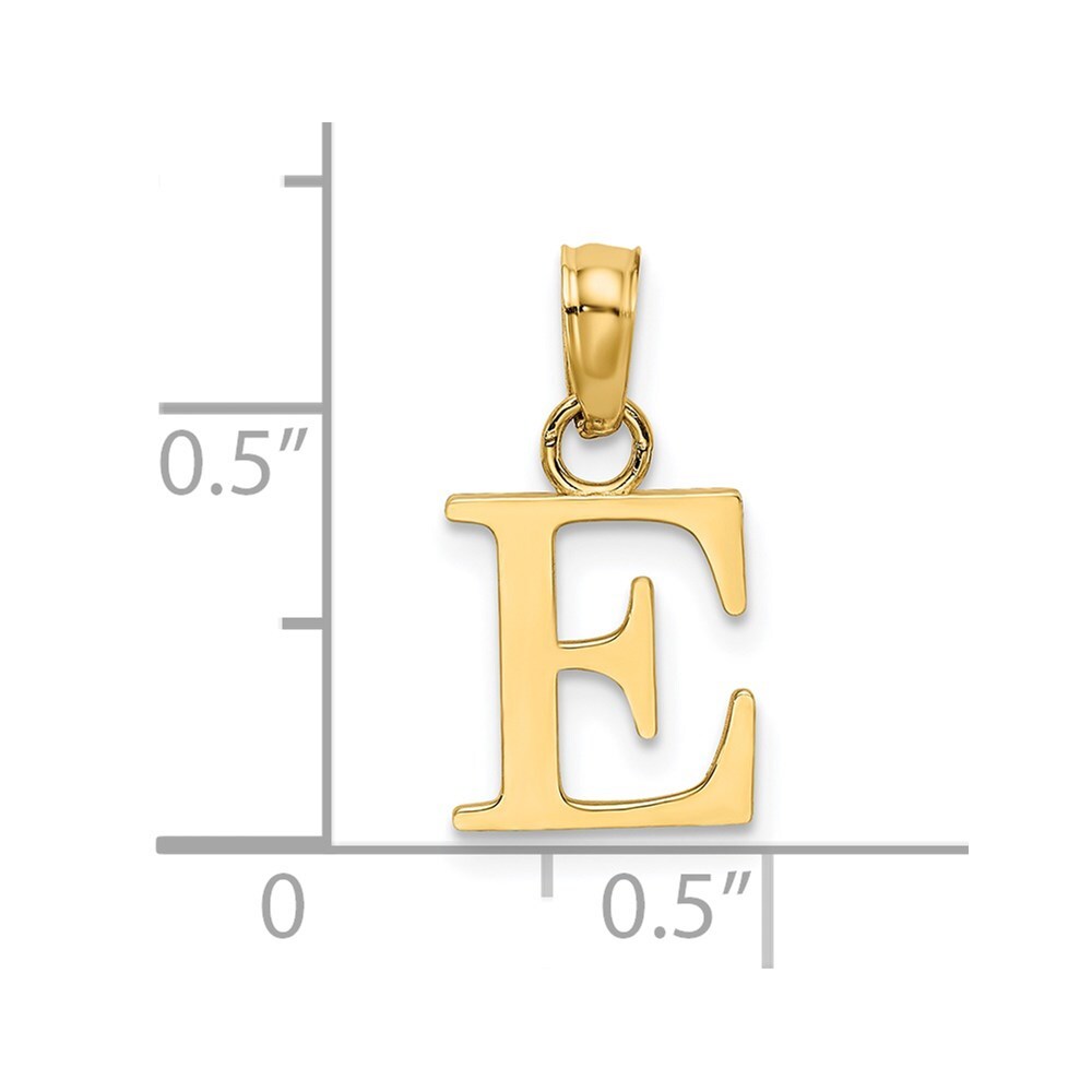 14k Yellow Gold Polished Block Letter E Initial Pendant for Women