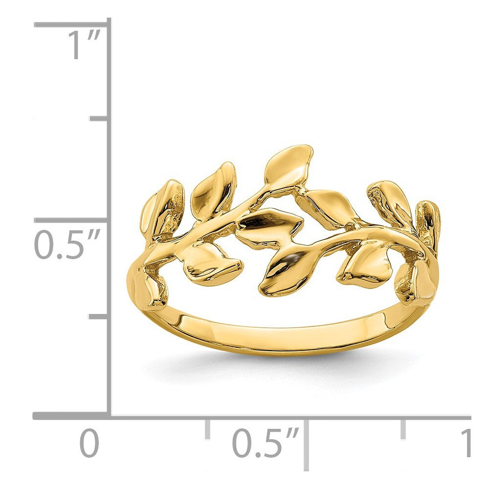 14K Yellow Gold Polished Leaf Ring