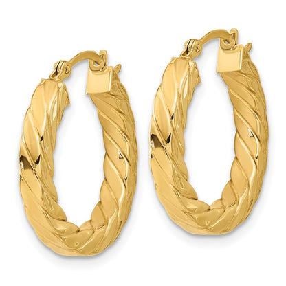 14k Yellow Gold Polished Twisted 3mm Hoop Earrings