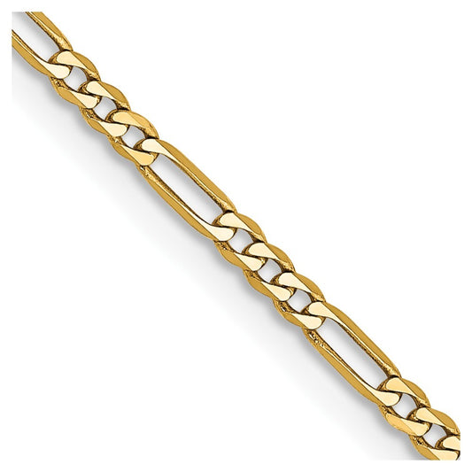 14k Yellow Gold 20 inch 1.8mm Flat Figaro Chain Necklace