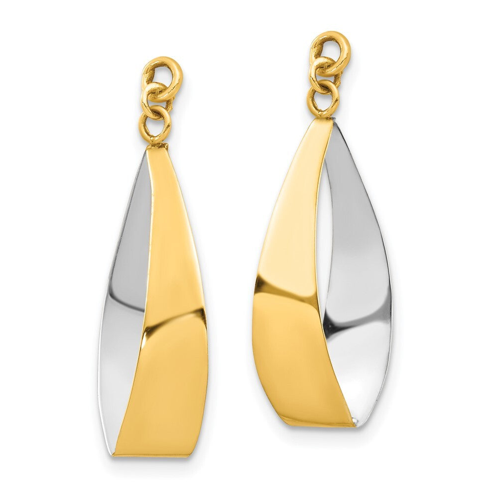 14k Yellow Gold Polished & Rhodium Reversible Dangle Earring Jackets