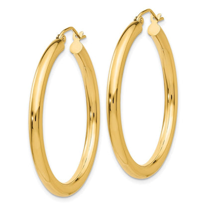 14k Yellow Gold Polished 3mm Lightweight Tube Hoop Earrings