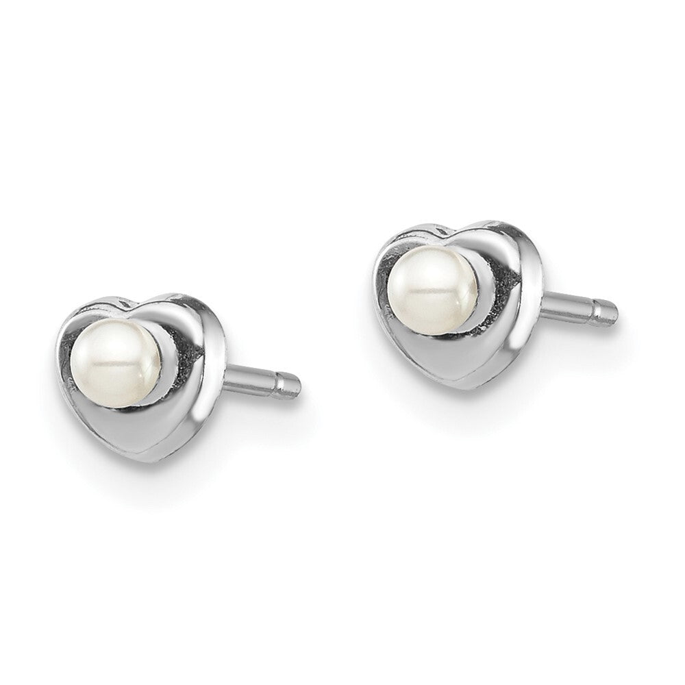 14k White Button Freshwater Cultured Pearl Heart Stud Earrings Gift for Women