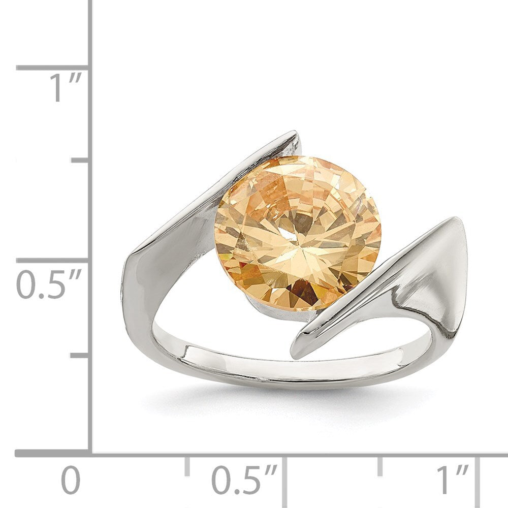 Sterling Silver Champagne Cubic Zirconia Ring Size 7