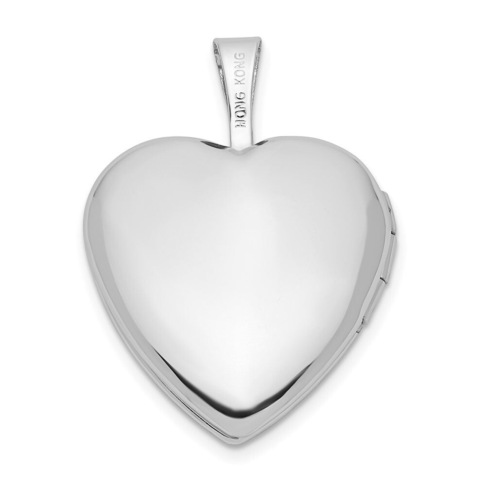 14k White Gold 16mm .01ct. Diamond Heart Locket Pendant for Women