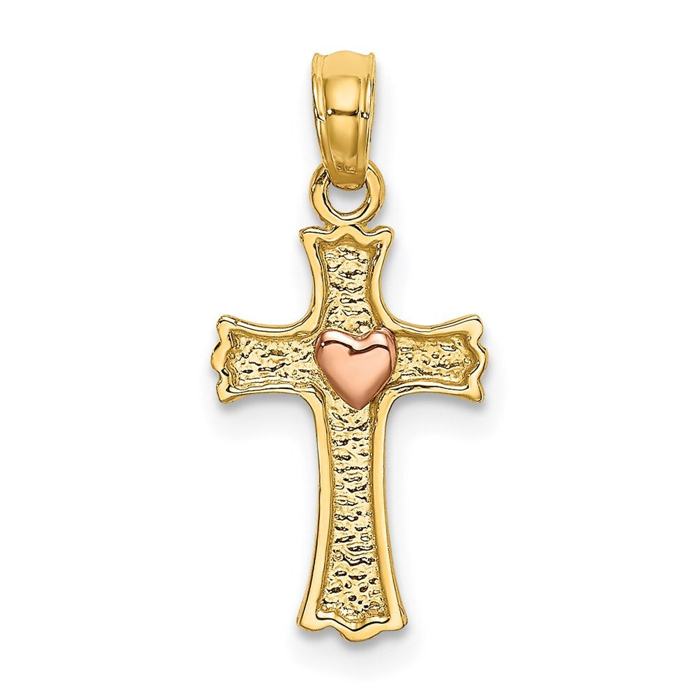 14k Two-tone Gold  Heart In Cross Charm Pendant for Women