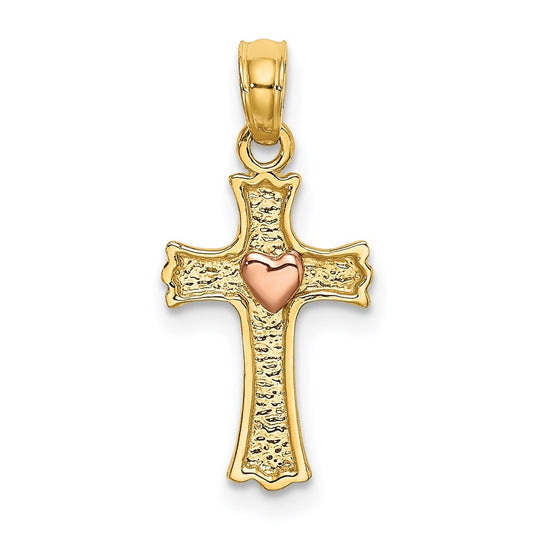 14k Two-tone Gold  Heart In Cross Charm Pendant for Women