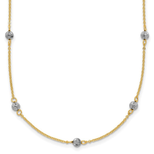 14K Two-tone Gold Diamond-Cut Beads w/ 2in Ext Necklace