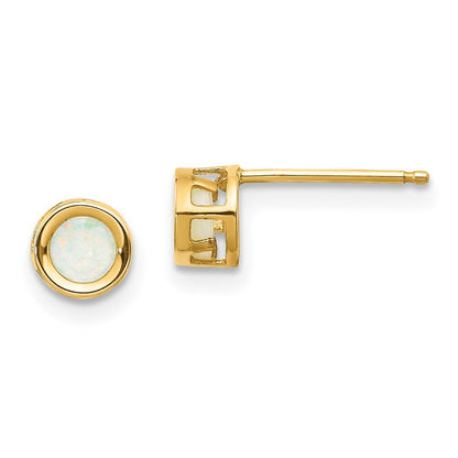 14k Yellow Gold 4mm Round Bezel October/Opal Earrings