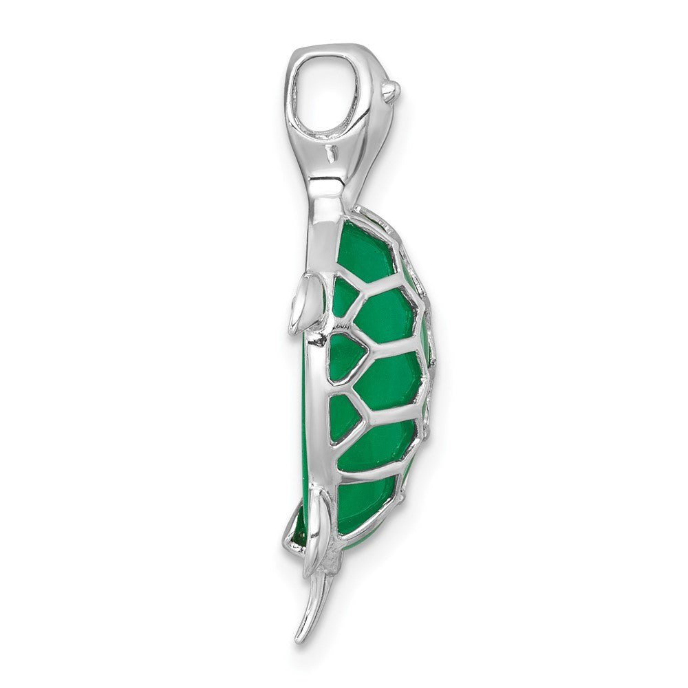 Sterling Silver Polished Dyed Jade Quartz Turtle Chain Slide Pendant