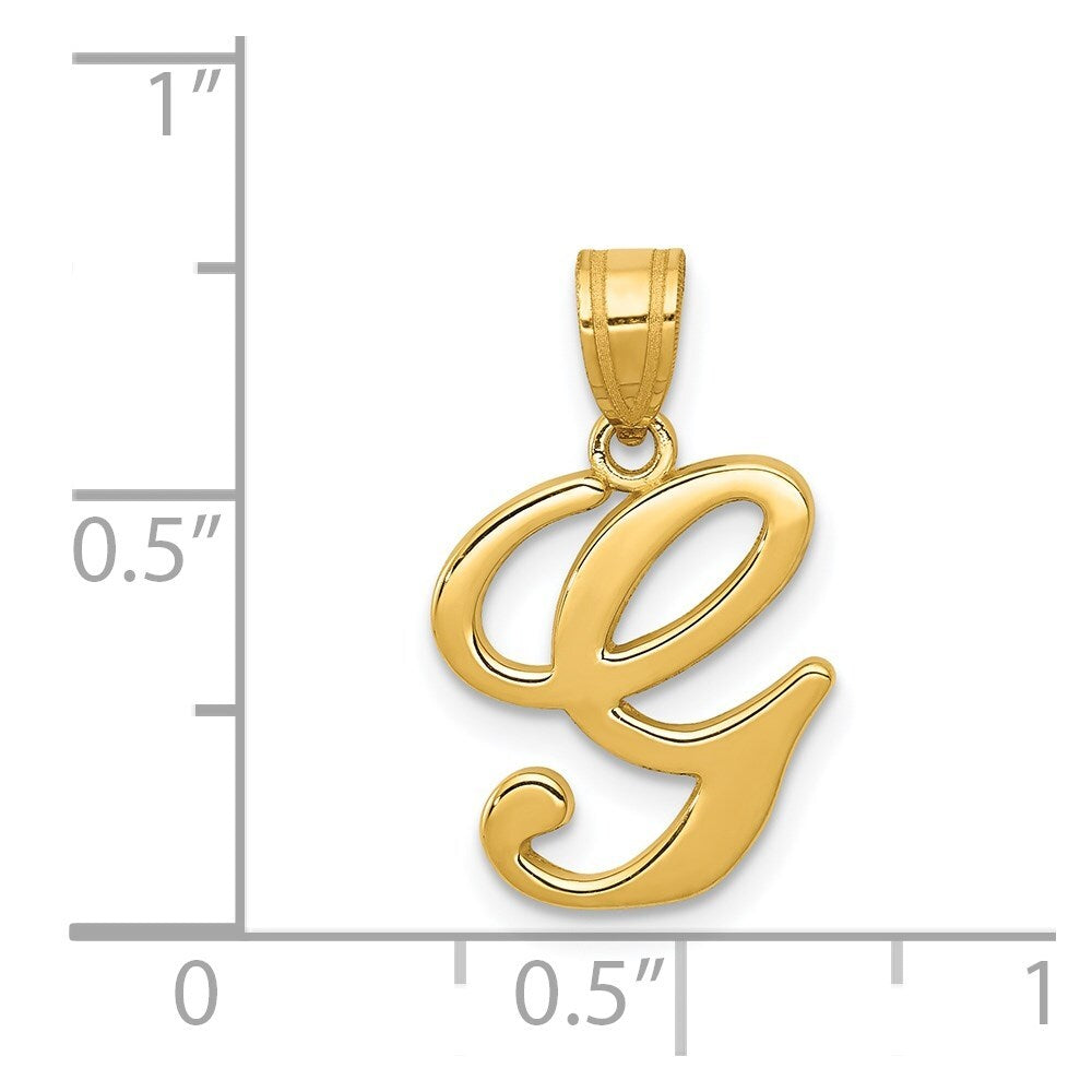 14k Yellow Gold Script Letter G Initial Pendant for Women