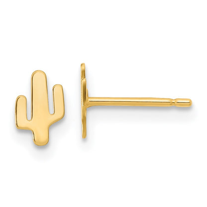 14k Yellow Gold Polished Cactus Stud Earrings Gift for Women