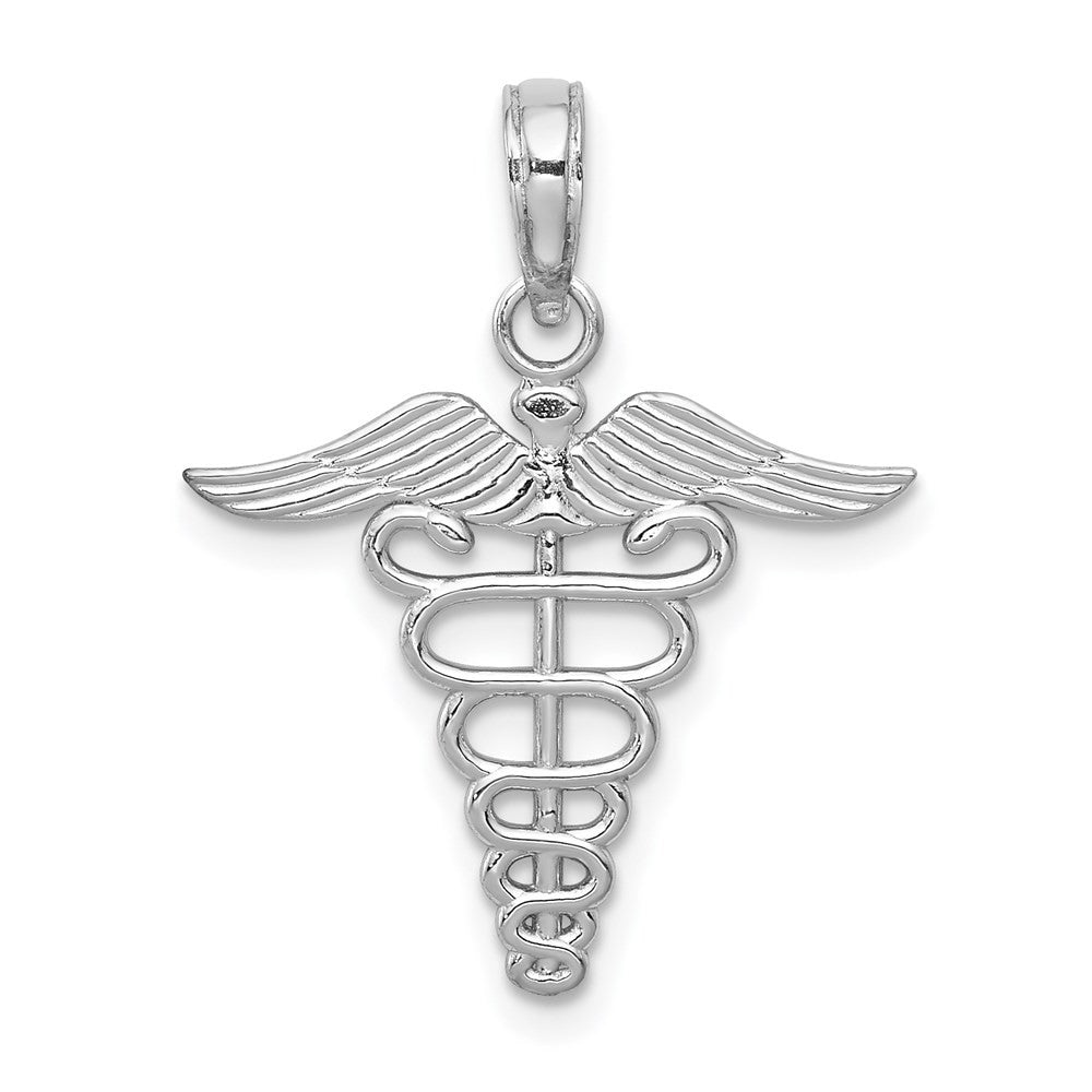 14k White Gold Caduceus Charm Pendant