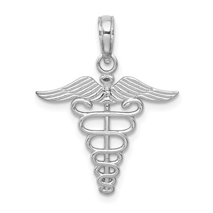 14k White Gold Caduceus Charm Pendant