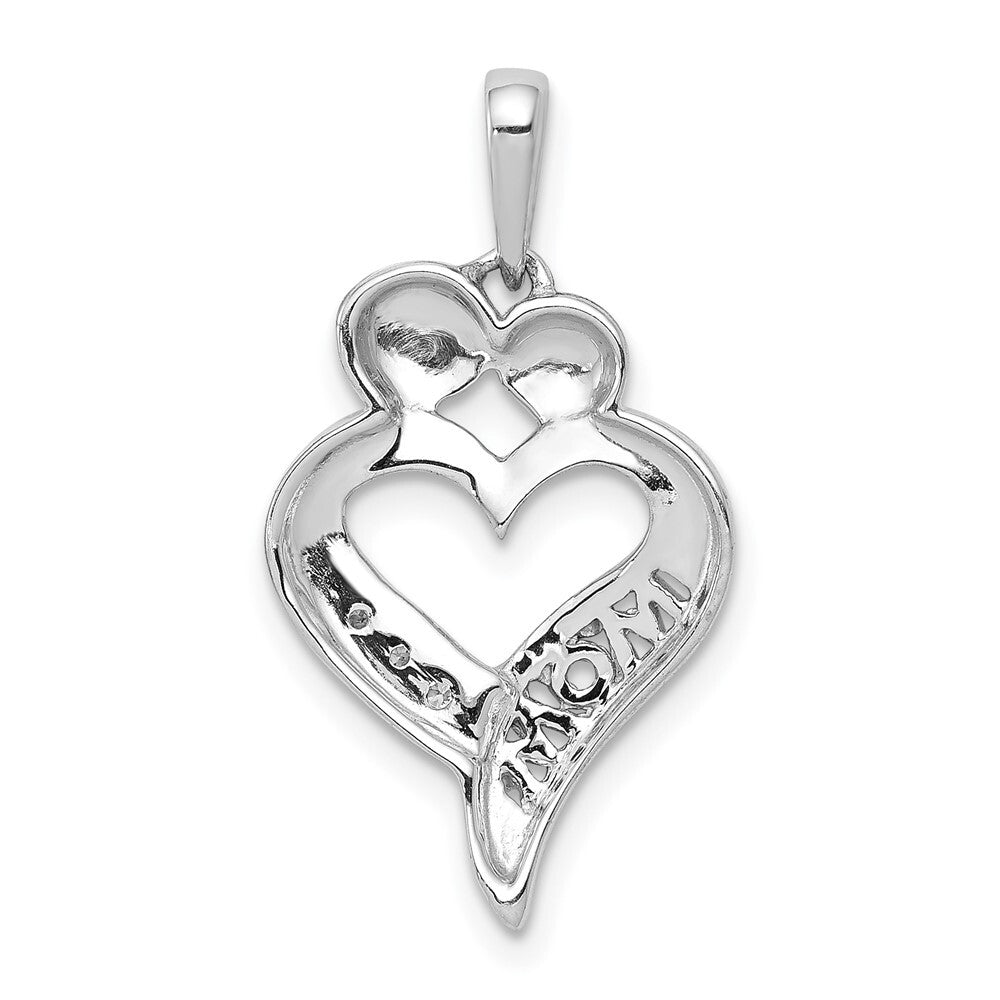 14k White Gold Diamond MOM Heart Pendant for Women