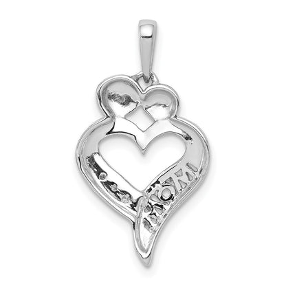 14k White Gold Diamond MOM Heart Pendant for Women