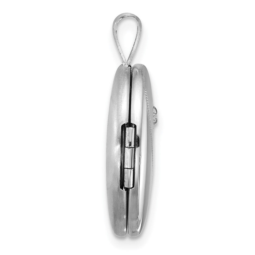 Sterling Silver Brushed And Polished 1 20 carat Diamond 16mm Oval Locket