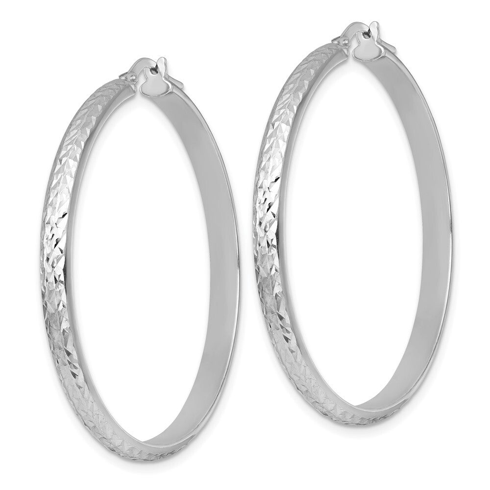 Sterling Silver RH-plated Polished and Diamond-cut Hoop Earrings