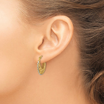 14k Yellow Gold Rhodium-plated Polished Filigree Hoop Earrings Gift for Women