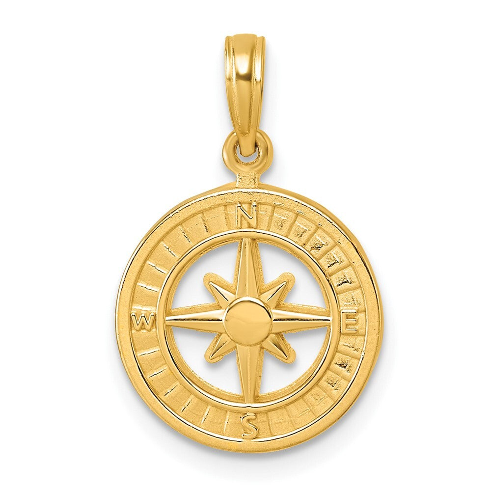 14k Yellow Gold Polished Compass Pendant for Women