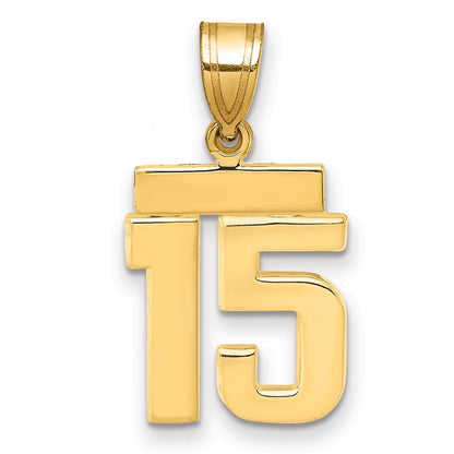 14k Yellow Gold Small Polished Number 15 Charm Pendant
