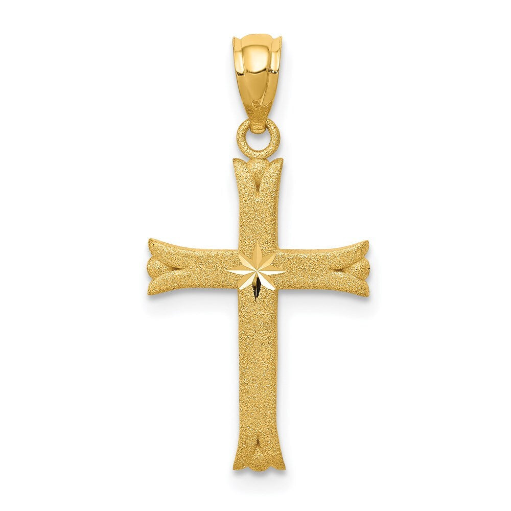 14k Yellow Gold Satin Cross Charm Pendant for Women