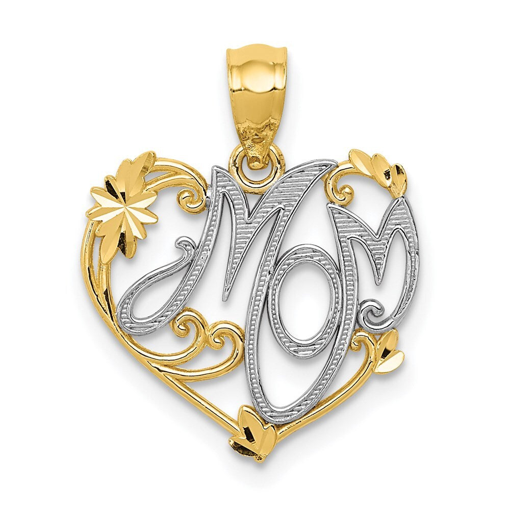 14k Yellow Gold and Rhodium MOM Pendant for Women