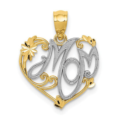 14k Yellow Gold and Rhodium MOM Pendant for Women