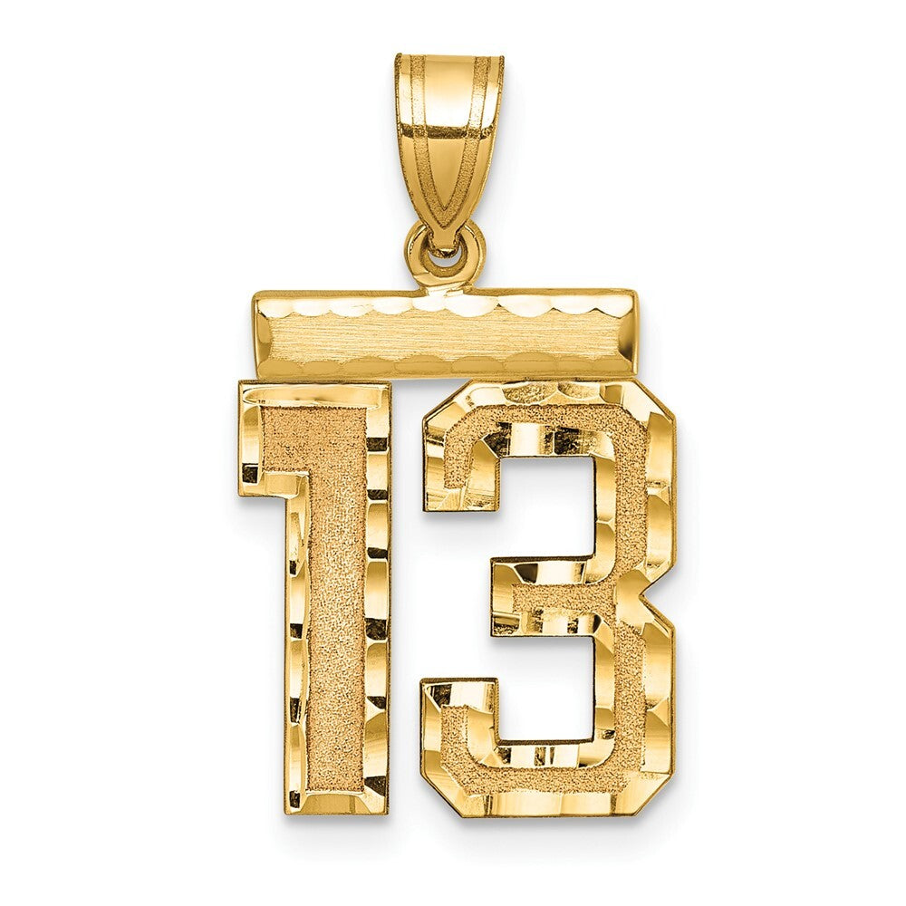 14k Yellow Gold Medium Diamond-cut Number 13 Charm Pendant for Women