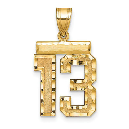 14k Yellow Gold Medium Diamond-cut Number 13 Charm Pendant for Women