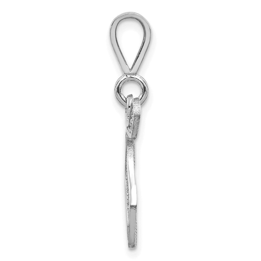 14k White Gold Solid Polished Script Filigree Letter T Initial Pendant for Women