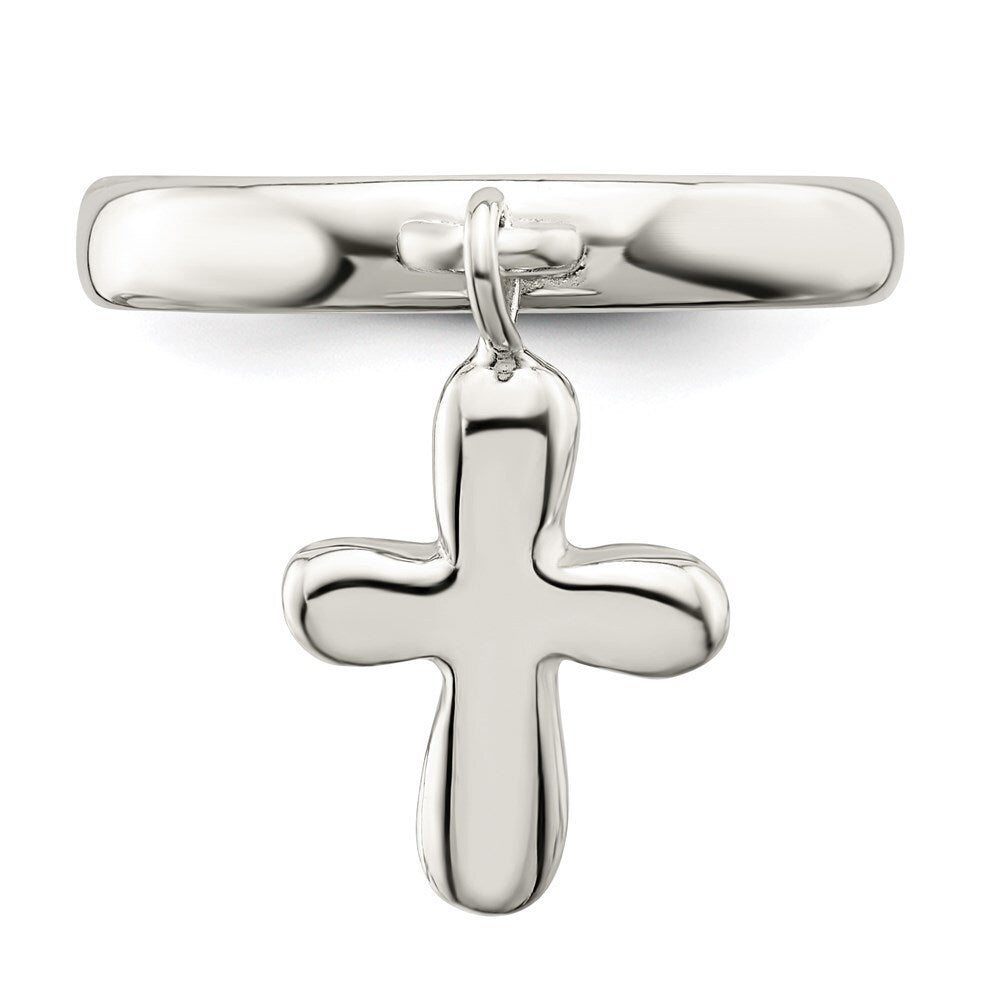 Sterling Silver Solid Cross Dangle Ring Size 6