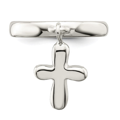 Sterling Silver Solid Cross Dangle Ring Size 6
