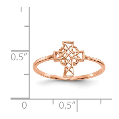 14k Rose Gold Polished Celtic Cross Ring