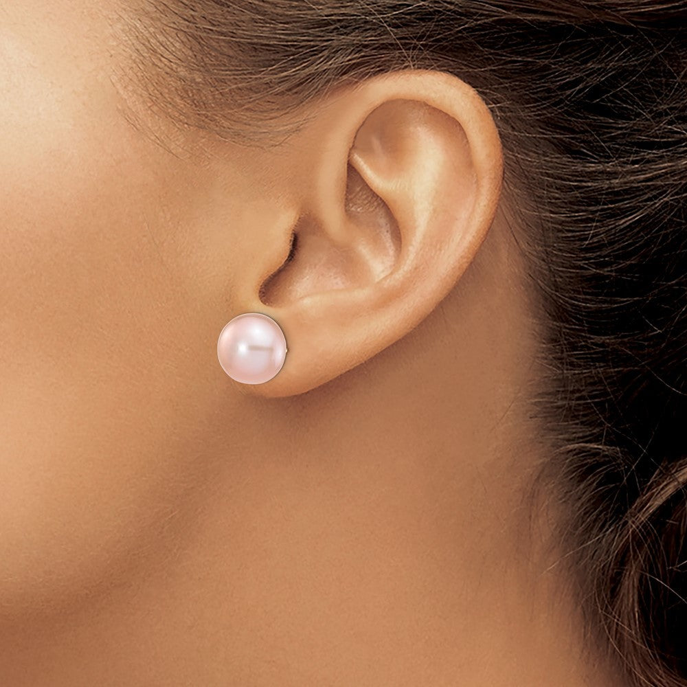 14k Yellow Gold 11-12mm Purple Button Freshwater Cultured Pearl Stud Earrings