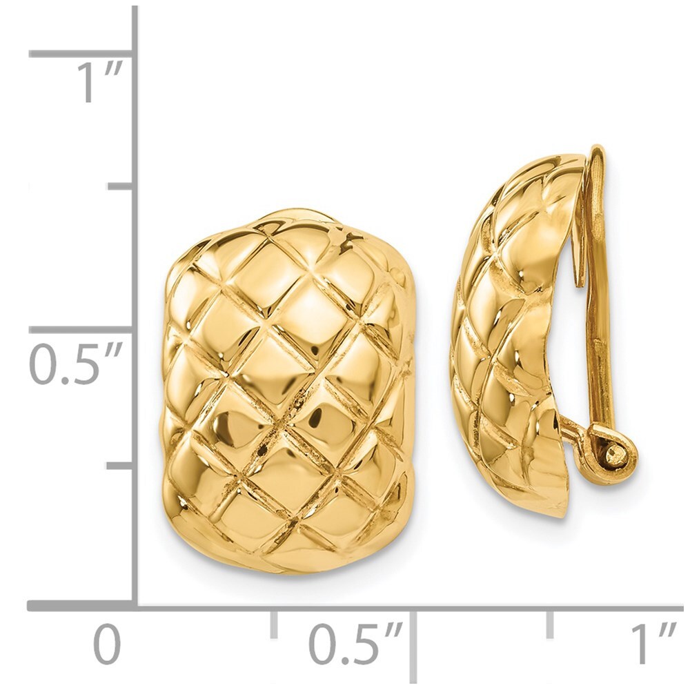 14k Yellow Gold Polished Quilted Non-pierced Omega Back Stud Earrings