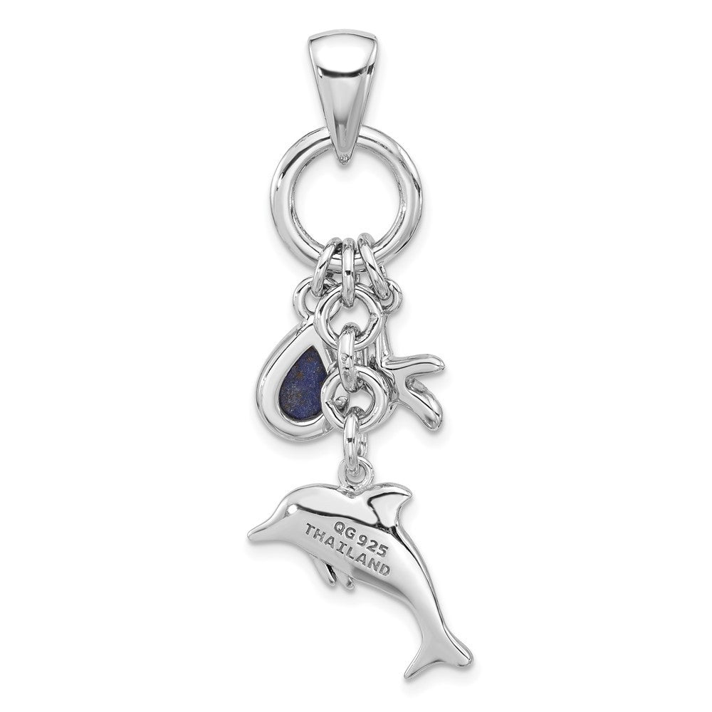 Sterling Silver Antiqued Lapis Lazuli Dolphin and Starfish Pendant