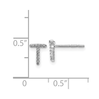 14k White Gold Diamond Initial T Stud Earrings Gift for Women