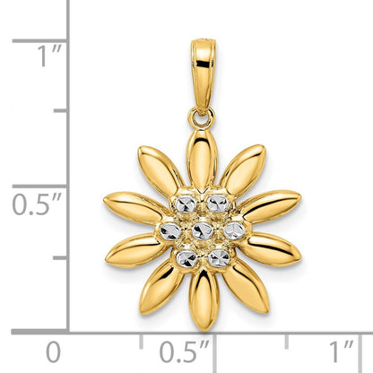14k Yellow Gold and White Rhodium Diamond-cut Flower Pendant