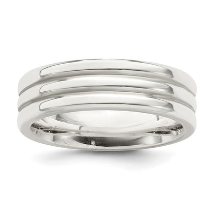 Sterling Silver 6mm Polished Flat Grooved Fancy Band Ring Size 13.5