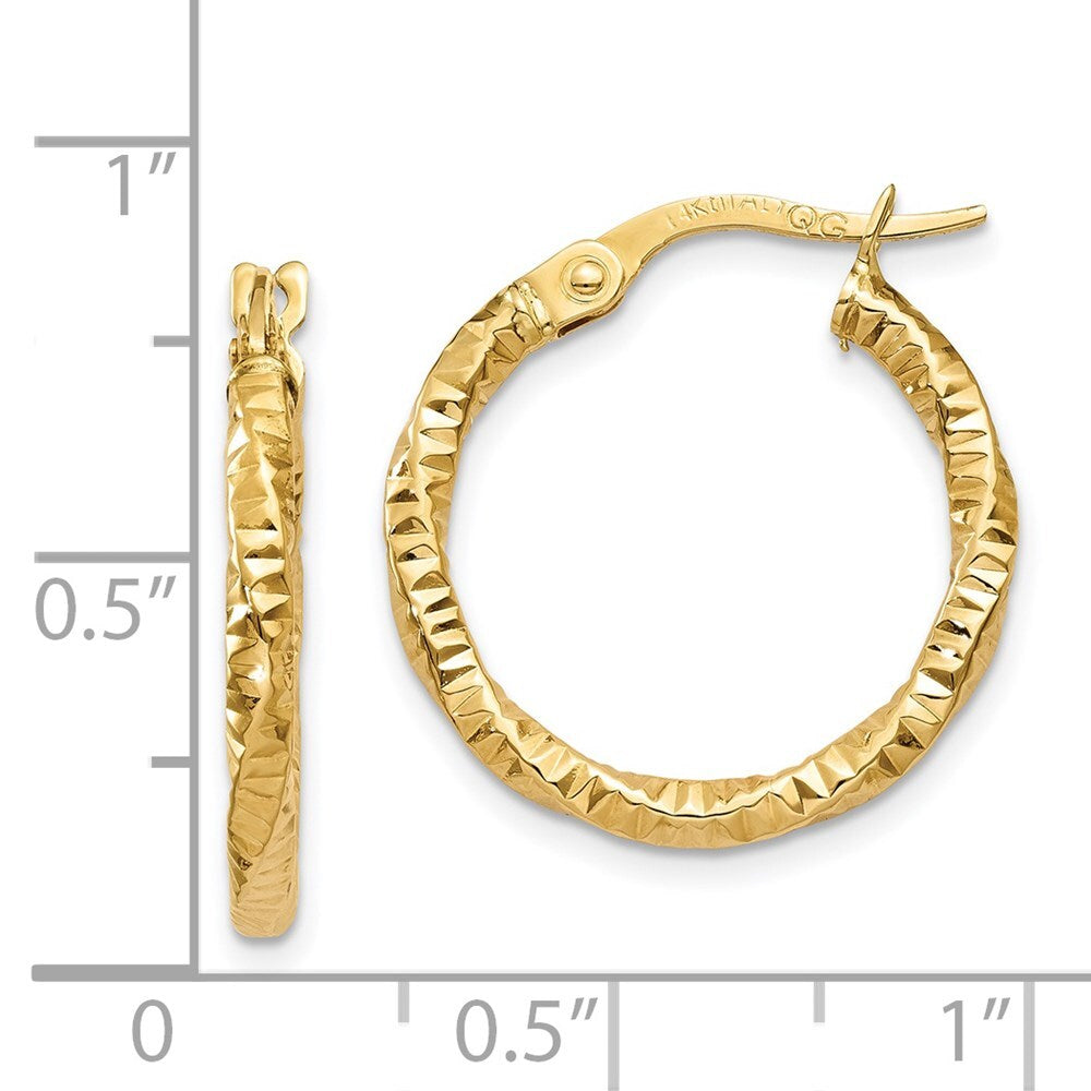 14k Yellow Gold Polished and Textured Hoop Earrings Gift for Women