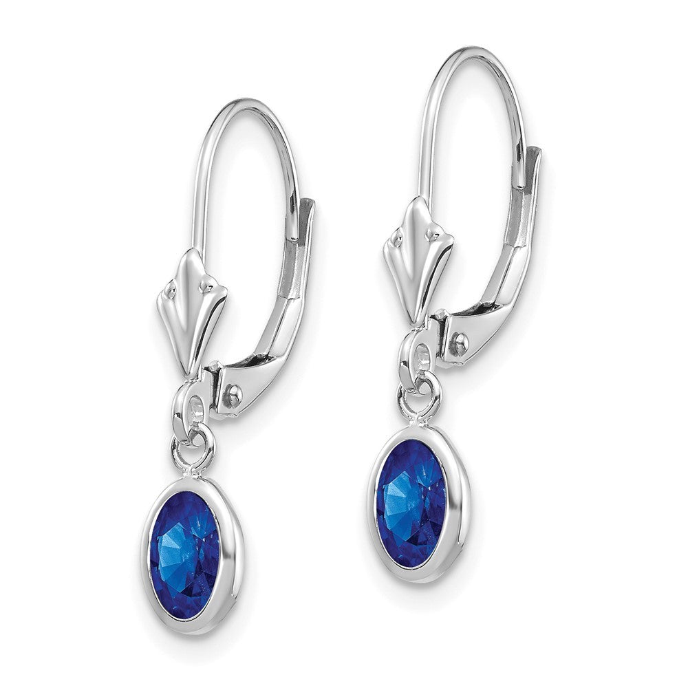 14k White Gold 6x4 Oval Bezel Sapphire Drop Dangle Earrings