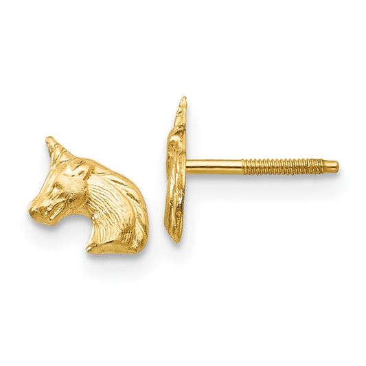 14k Yellow Gold Unicorn Stud Earrings