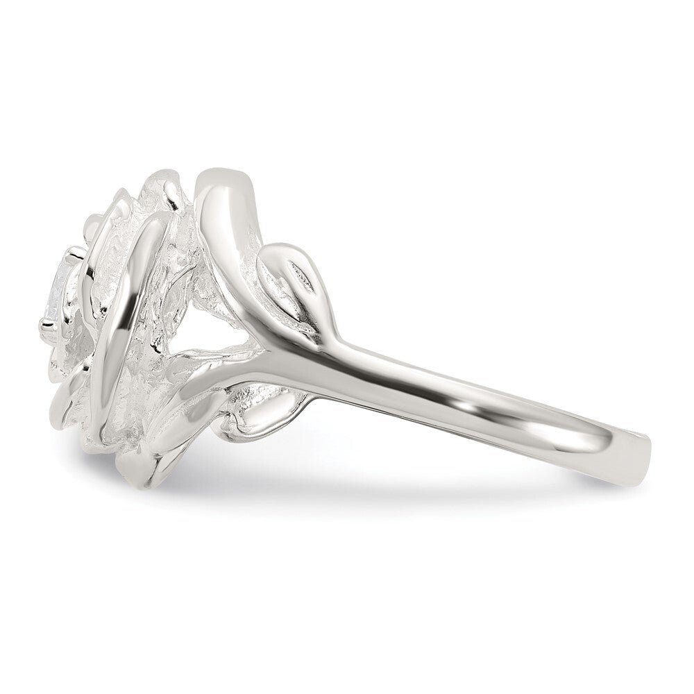 Sterling Silver Polished CZ Flower Rose Ring Size 7