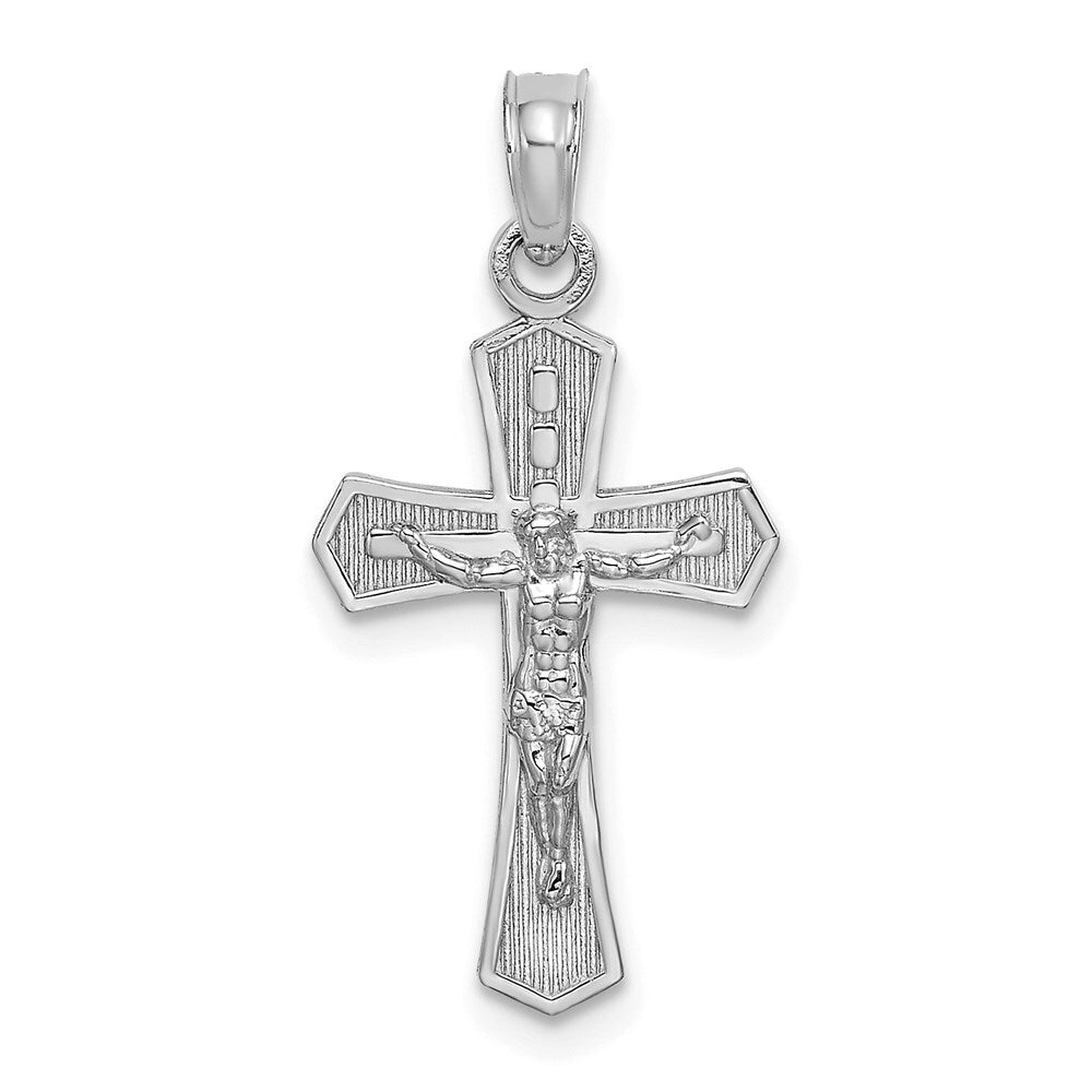 14k White Gold Crucifix  Beveled Edges Charm Pendant for Women