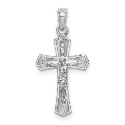 14k White Gold Crucifix  Beveled Edges Charm Pendant for Women
