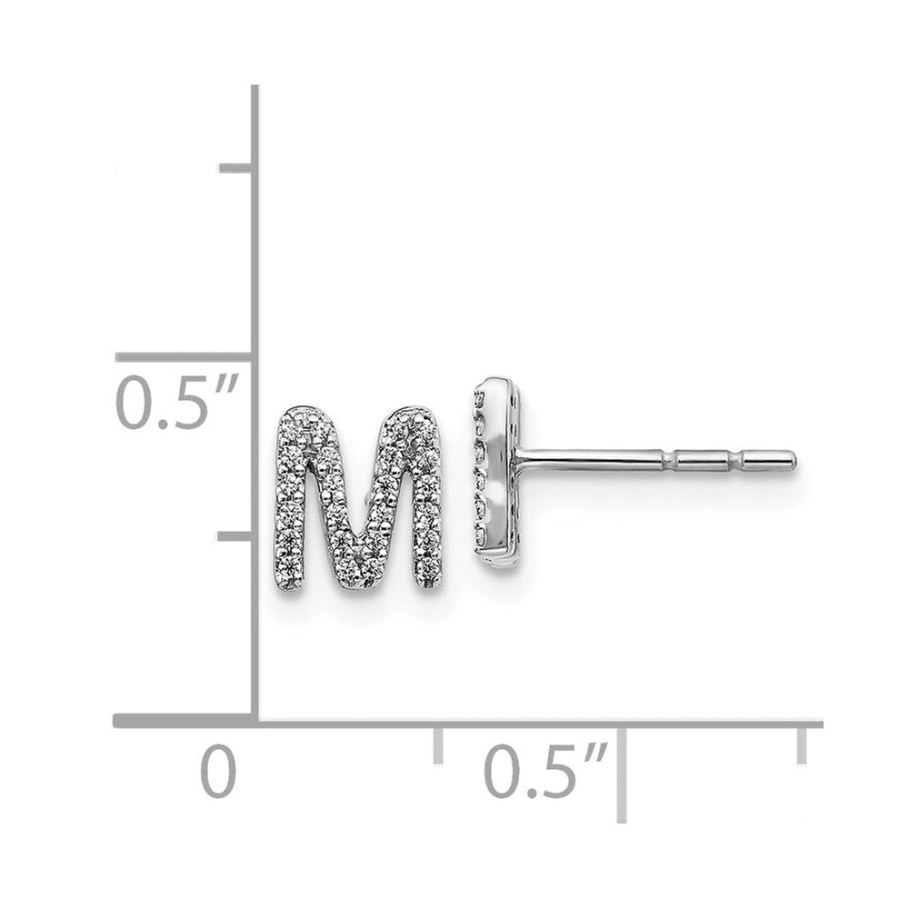 14k White Gold Diamond Initial M Stud Earrings