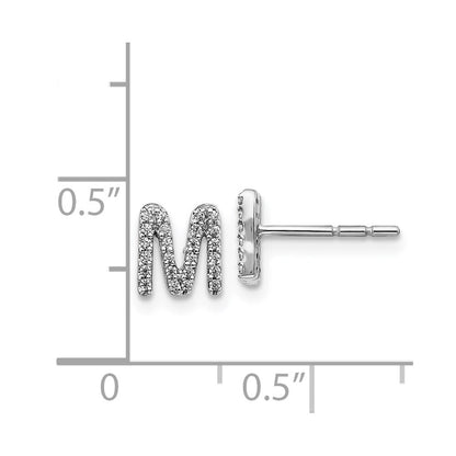 14k White Gold Diamond Initial M Stud Earrings